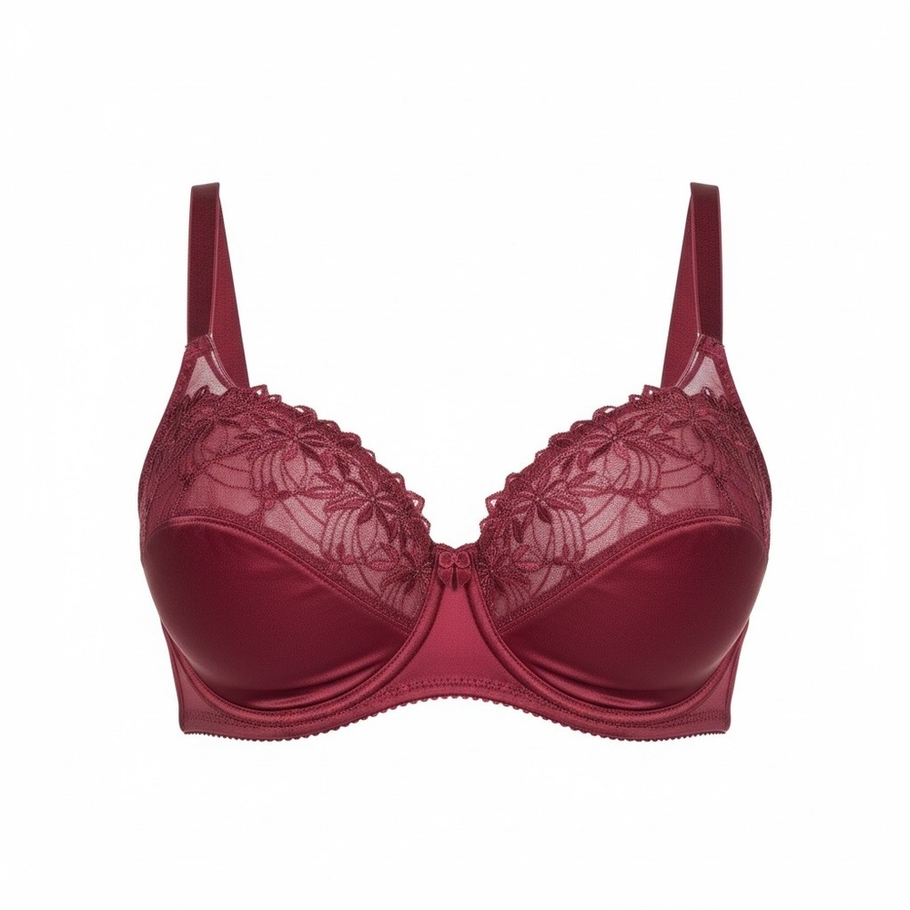 Delta Burke Full Coverage‎ 40DD Bra Burgundu Lace Trim Underwire Support